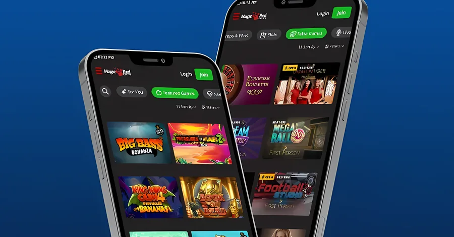 Magic Red Casino app running on two phones